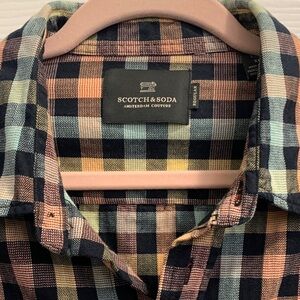 Scotch & Soda Men's Plaid Shirt in Blue, Pink, and Cream